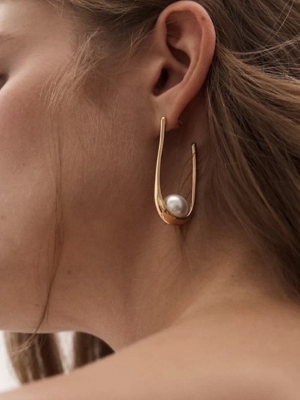 NEW Anthropologie Dandy Pearl Vintage Gold Hoop Earrings